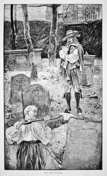 Elämä Uudessa Englannissa 1600-luvulla - haudankaivaja (litho) tekijältä School American