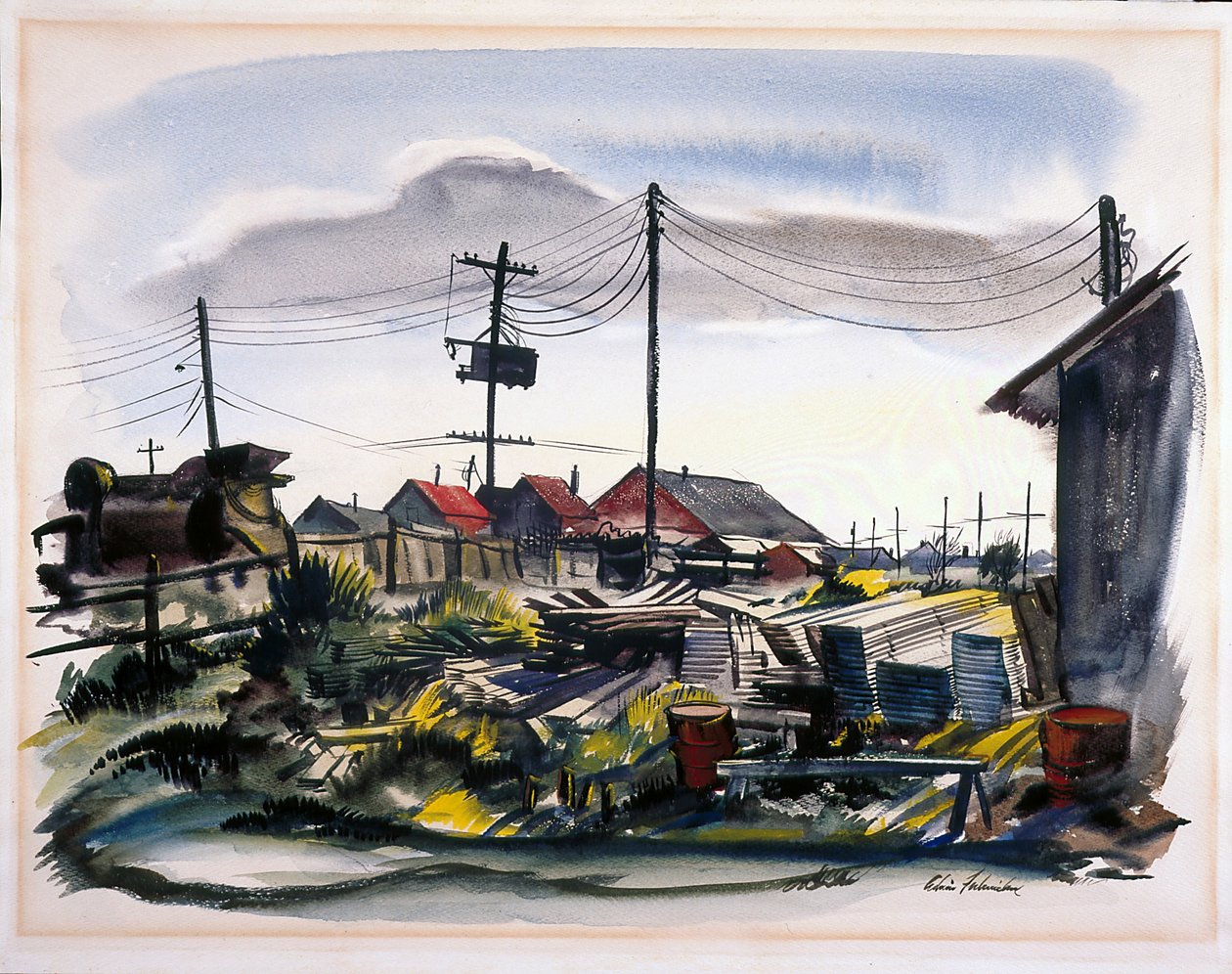 Lumber Camp (akvarelli luonnonvalkoiselle paperille) tekijältä School American