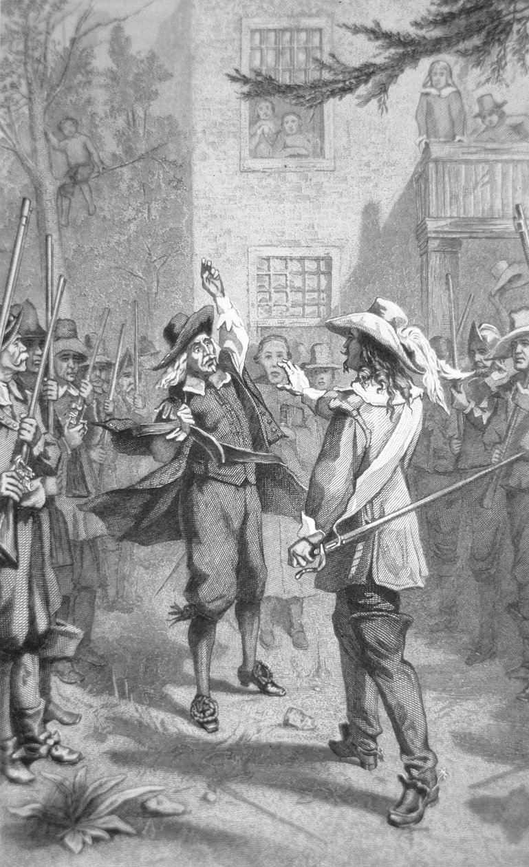 Nathaniel Bacon kohtaa Sir William Berkeleyn (kaiverrus) tekijältä School American