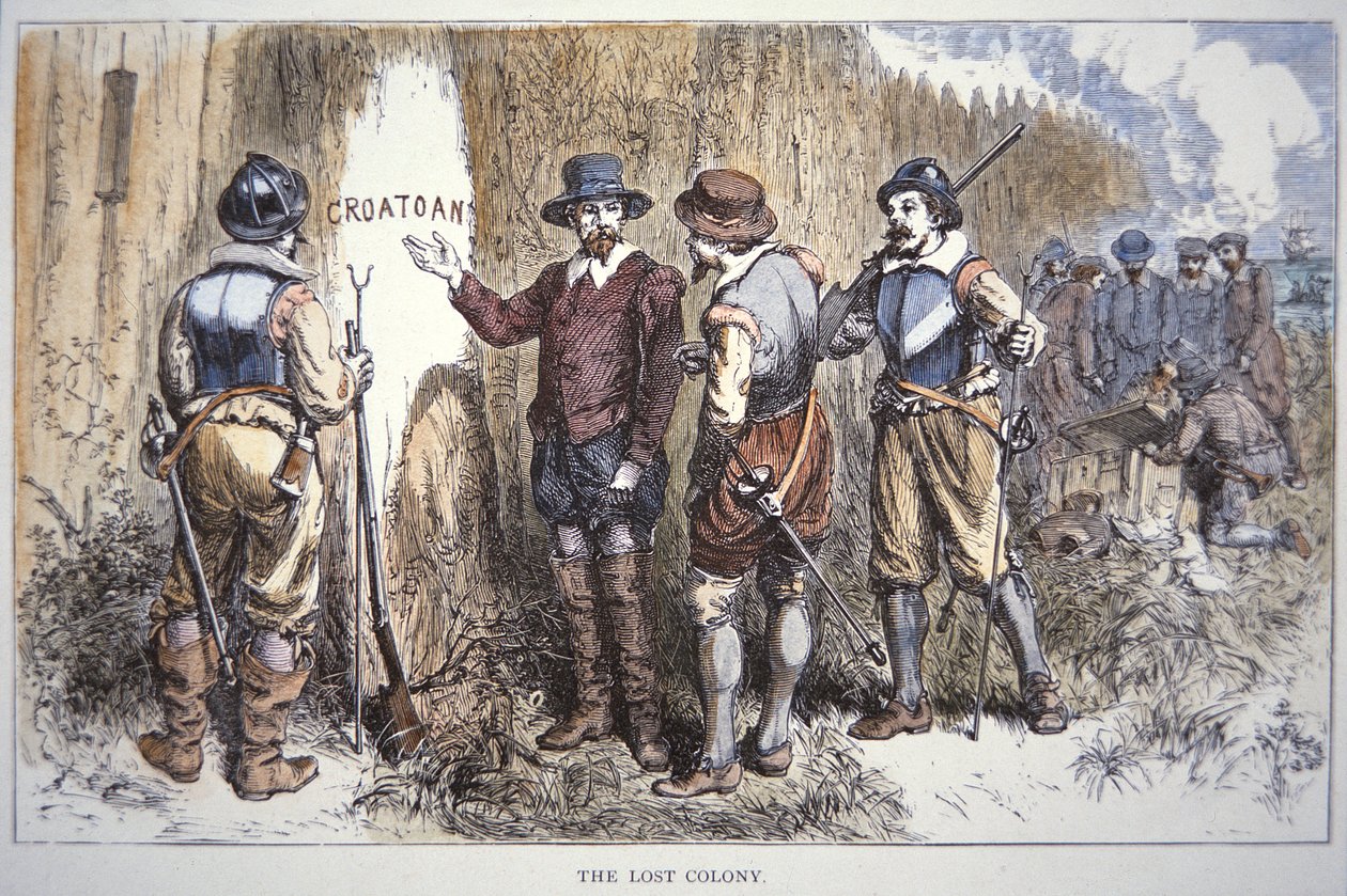 Roanoken kadonnut siirtokunta (väri litho) tekijältä School American