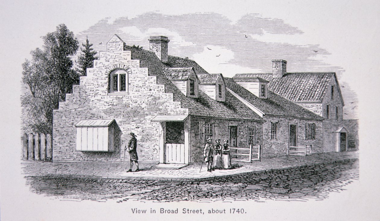 Näkymä Broad Streetille, New York City n. 1740 (litho) tekijältä School American