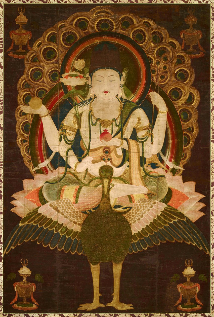 Buddhalaisuus: ""Mahamayuri"" Kirjakäärö 1100-luvulta, maalaus silkille - Koko 147,9x98,9 cm Japan Tokyo National Museum tekijältä School Asian