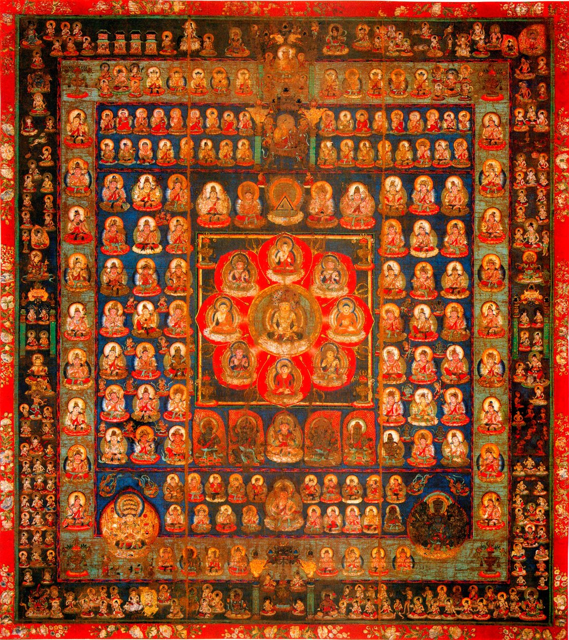 Buddhalaisuus: mandala taizokai (Garbhadhatu) sanoi matriisin maailmasta - Anonyymi guassi silkillä, 8.-9. vuosisata Koko 187x164,3 cm To-Ji Kioto, Japani tekijältä School Asian