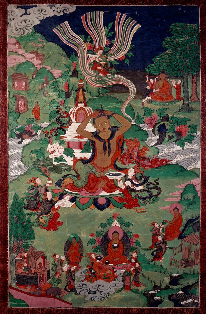 Episodi Buddhan elämästä: hiustenleikkaus. Kuvakudos. Pariisi, Guimetin museo, Aasian taiteen kansallinen museo tekijältä School Asian