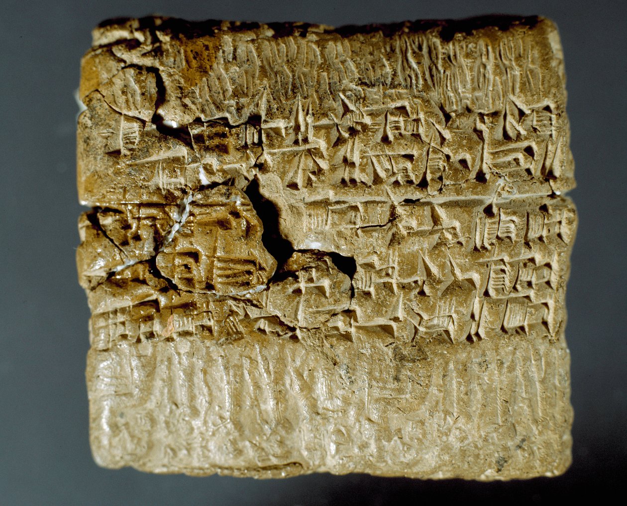 Assyrian sivilisaatio: kaiverrettu laatikko, jossa on nuolenpäämerkkejä kahden hopeakaivoksen tuotannosta. Istanbul, arkeologinen museo tekijältä School Assyrian