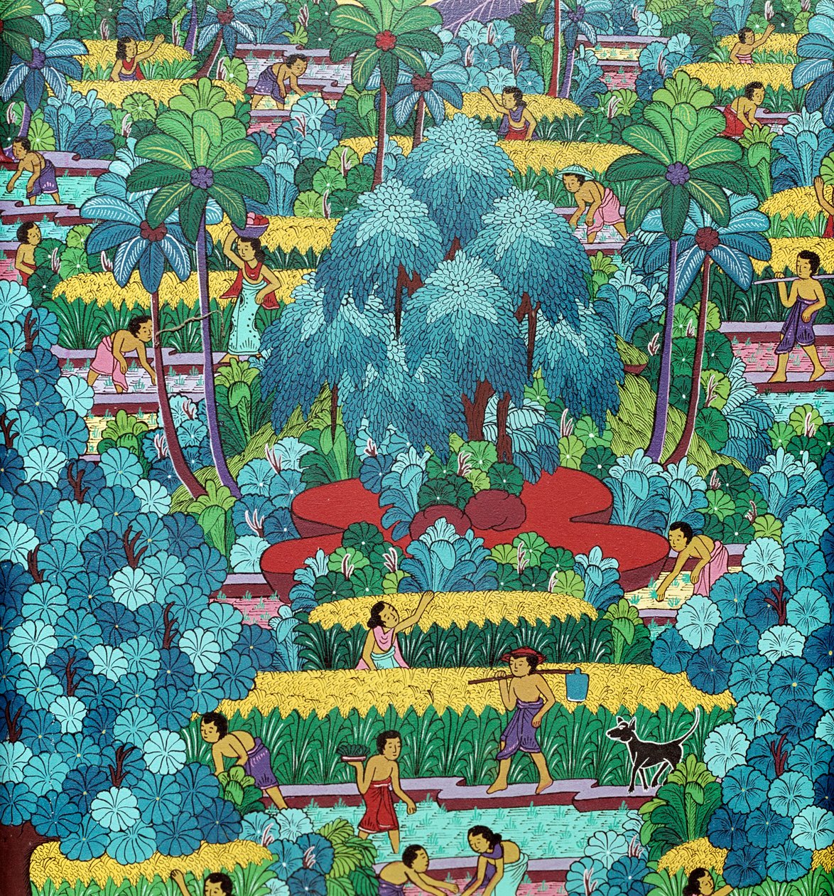 Perinteinen balilainen naiivi maalaus, Indonesia 20. vuosisata tekijältä School Balinese