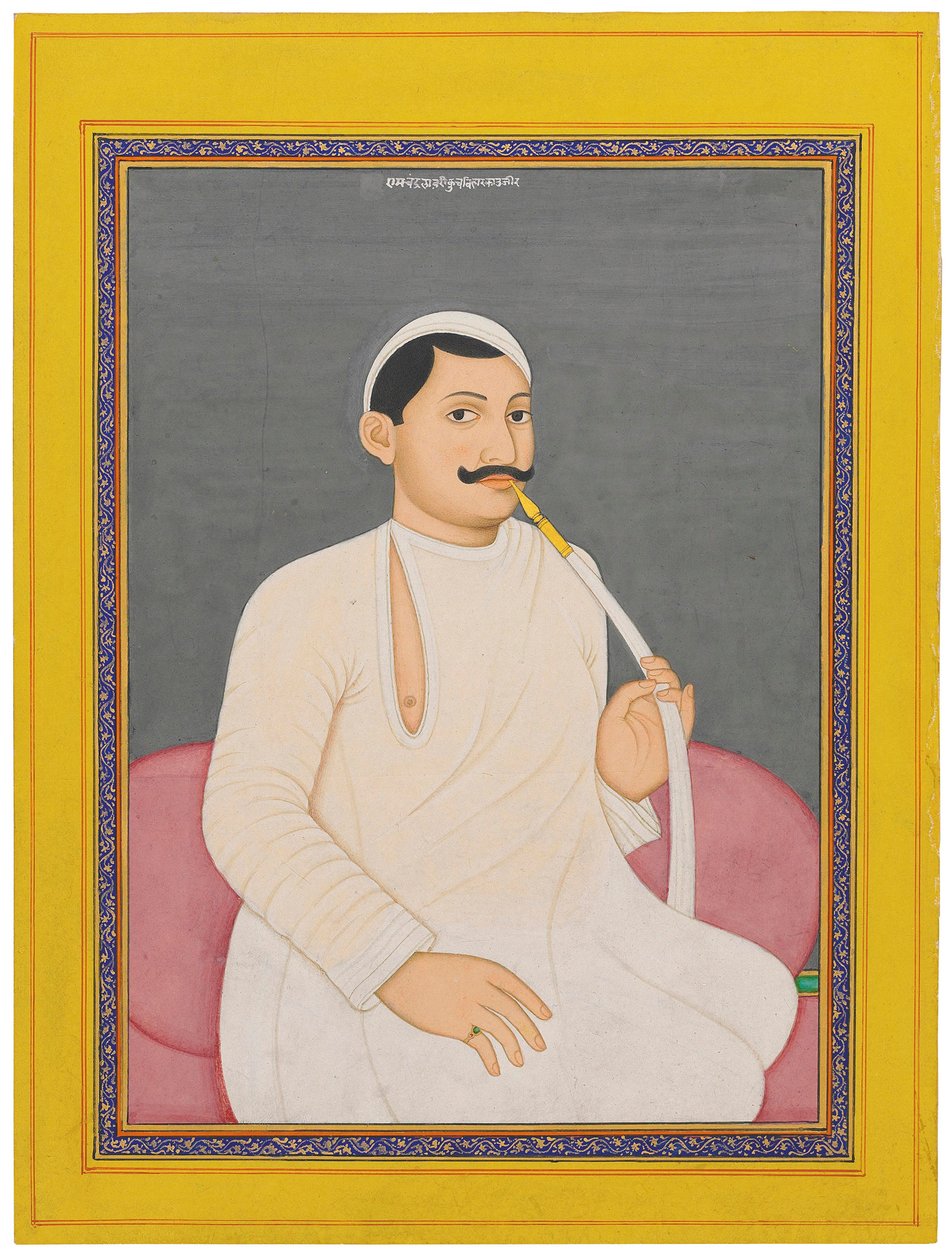 Istuva muotokuva Ram Chandra Lahirista, Cooch Bewarin Dewanista (1829 - 1842, n. 1840 (läpinäkymättömät pigmentit kullalla korostettuina paperilla) tekijältä School Bengali