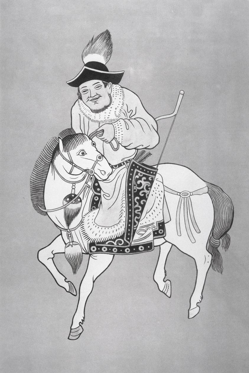Mongolihevosjousimies kiinalaisen piirustuksen jälkeen (litho) tekijältä School Chinese