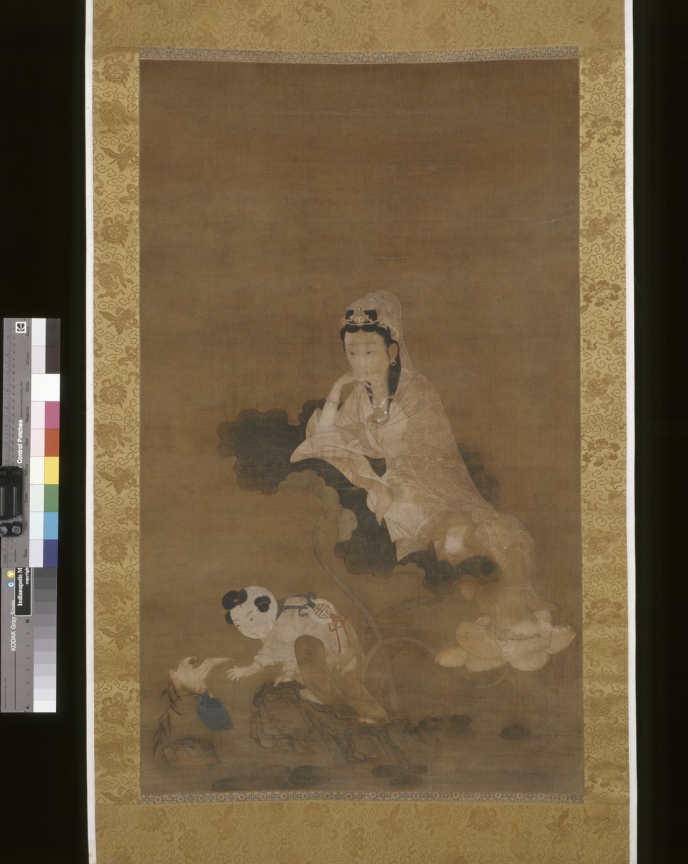 Avalokitesvara (Guanyin) On Lotus (muste ja väri silkillä) tekijältä School Chinese