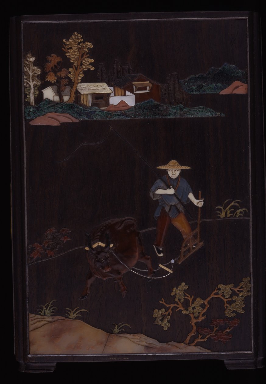 Brushpot with Scenes of Country Pursuits (erilaisia upotteita zitaanipuusta) tekijältä School Chinese