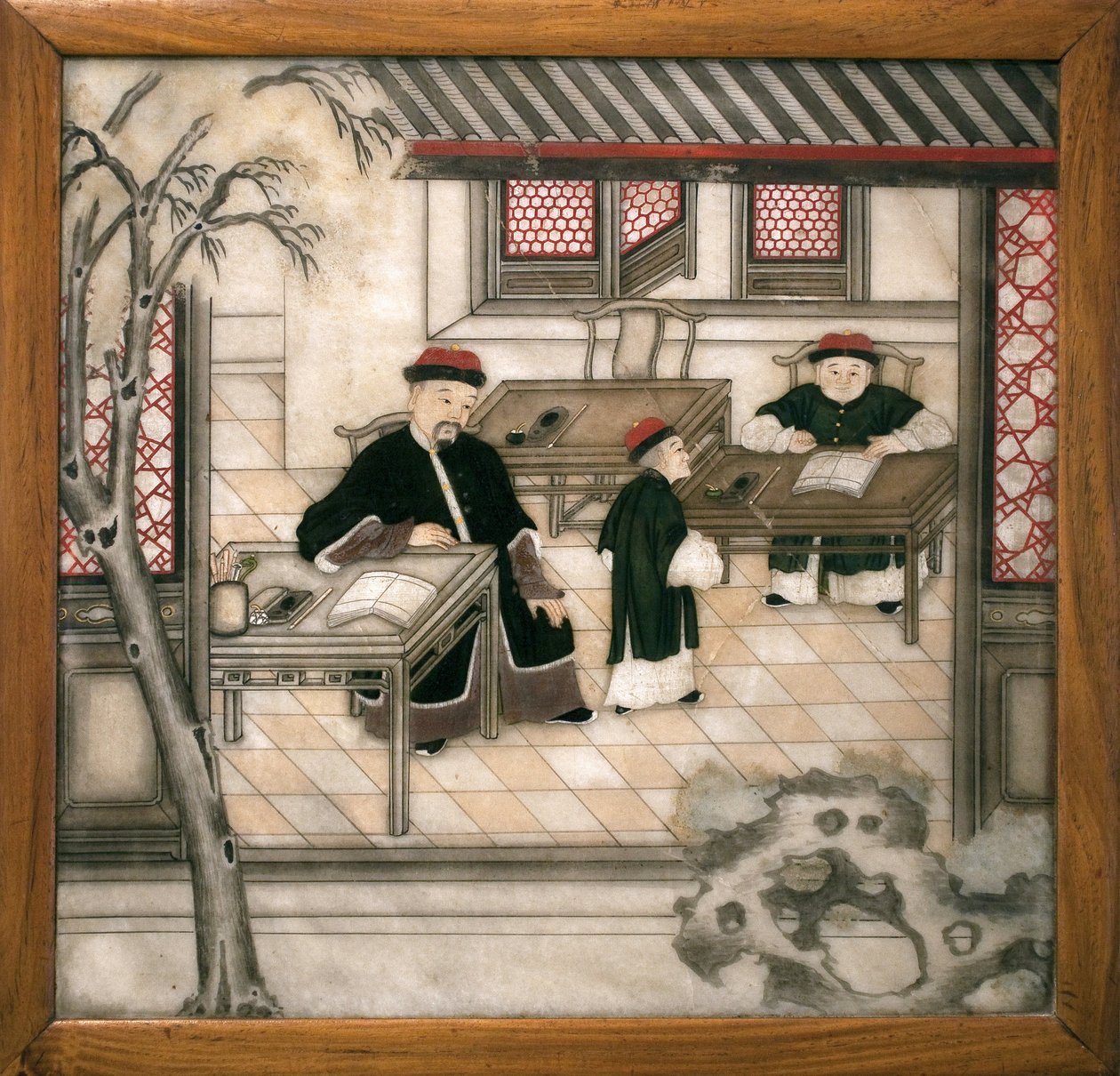 Koristeellinen marmorilevy, joka edustaa kirjaimia kaapissa. Maalattua marmoria, Qing-dynastia (1644-1911), kiinalaista taidetta. Musee d