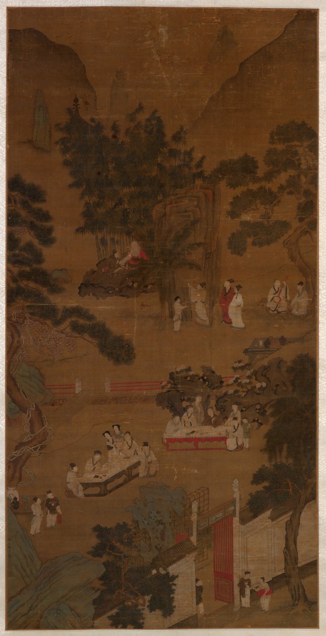 Elegant Gathering in the Western Garden, n. 1600 (muste ja väri silkillä) tekijältä School Chinese