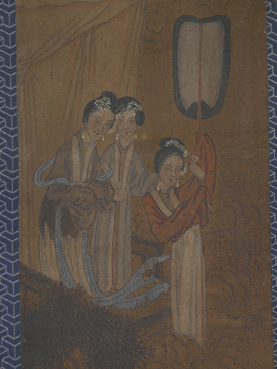 Cinco mulheres em uma procissão (tinta e cor sobre seda) finlandês tekijältä School Chinese