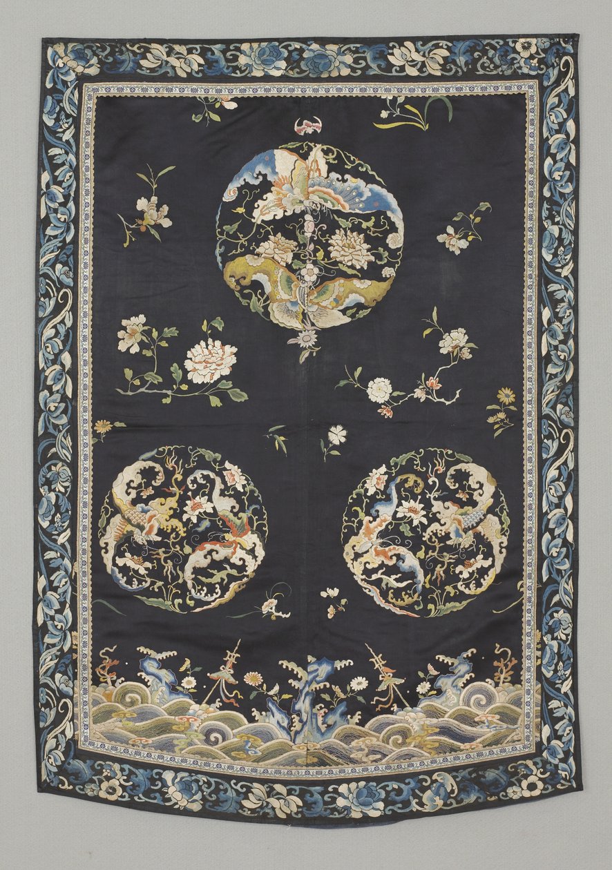 Riippuva, n. 1750-1800 (silkki brodeerattu (satiiniommel), luonnollinen ja synteettiset väriaineet) tekijältä School Chinese