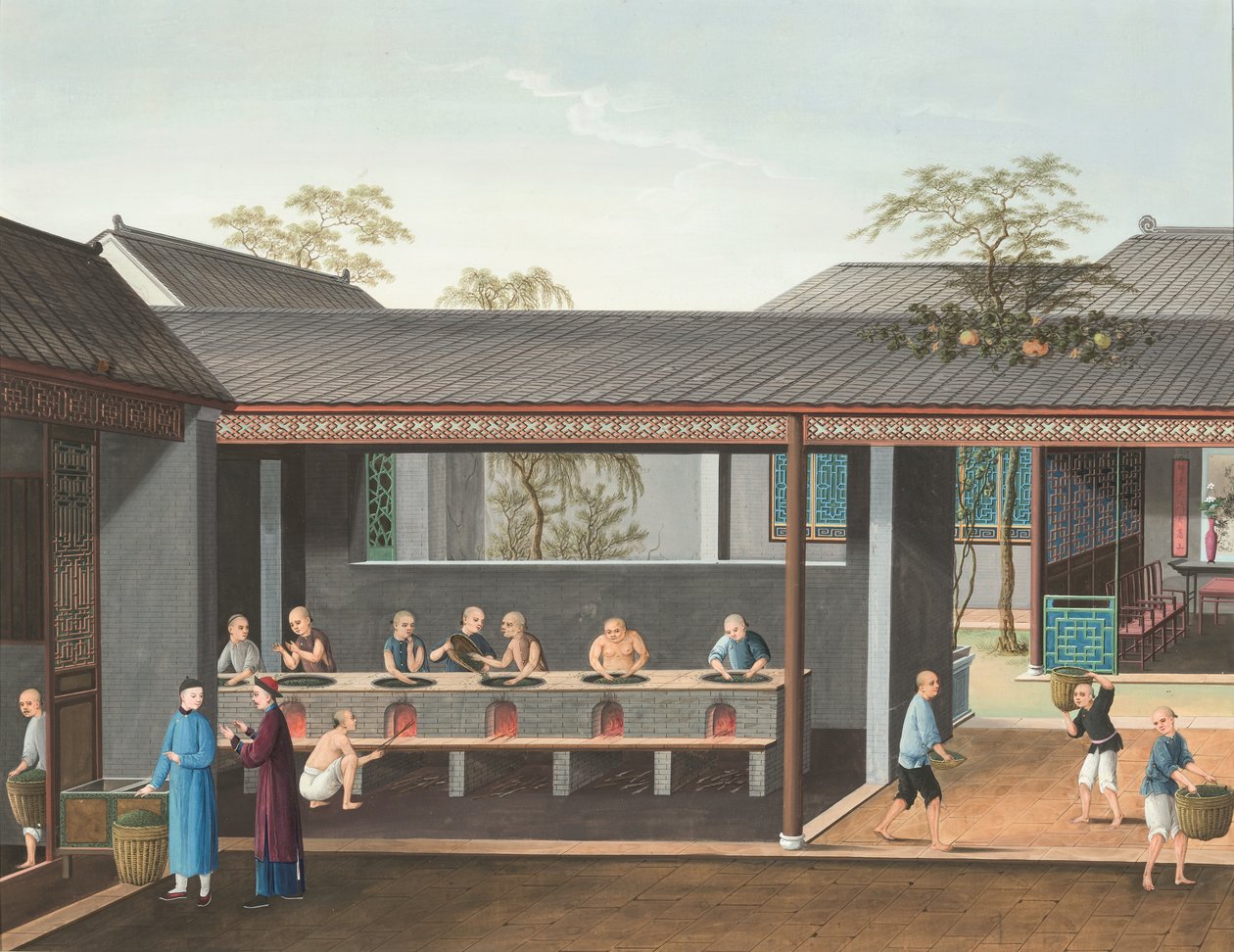 Teetuotanto, n. 1820 (bodycolor ja kultamaali silkille paperille levitettynä). tekijältä School Chinese