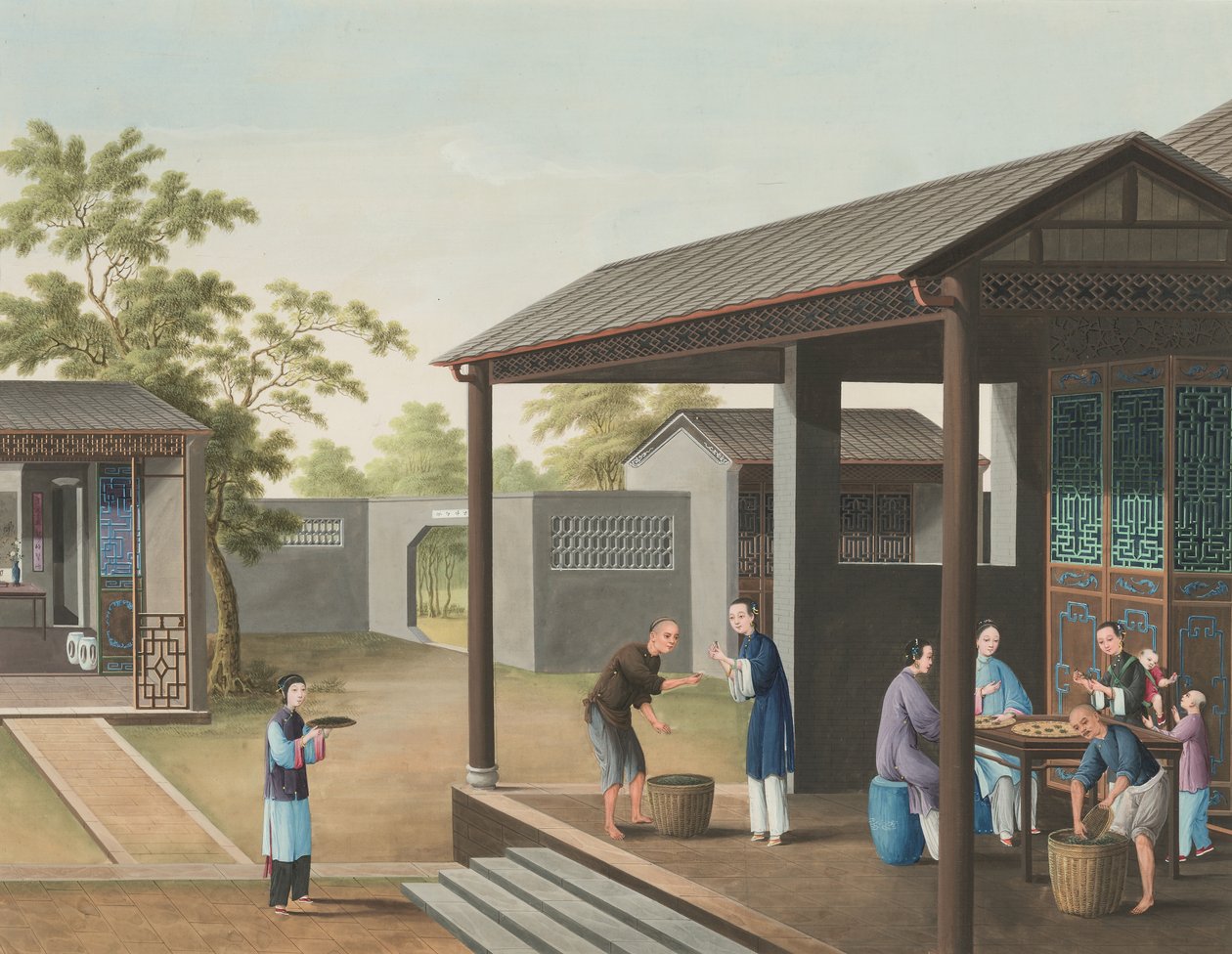 Teetuotanto, n. 1820 (bodycolor ja kultamaali silkille paperille levitettynä). tekijältä School Chinese