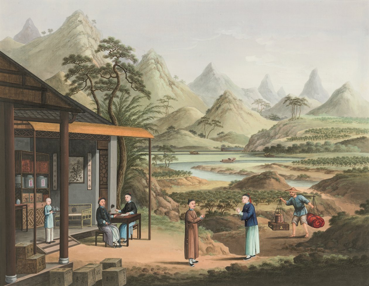 Teetuotanto, n. 1820 (bodycolor ja kultamaali silkille paperille levitettynä). tekijältä School Chinese