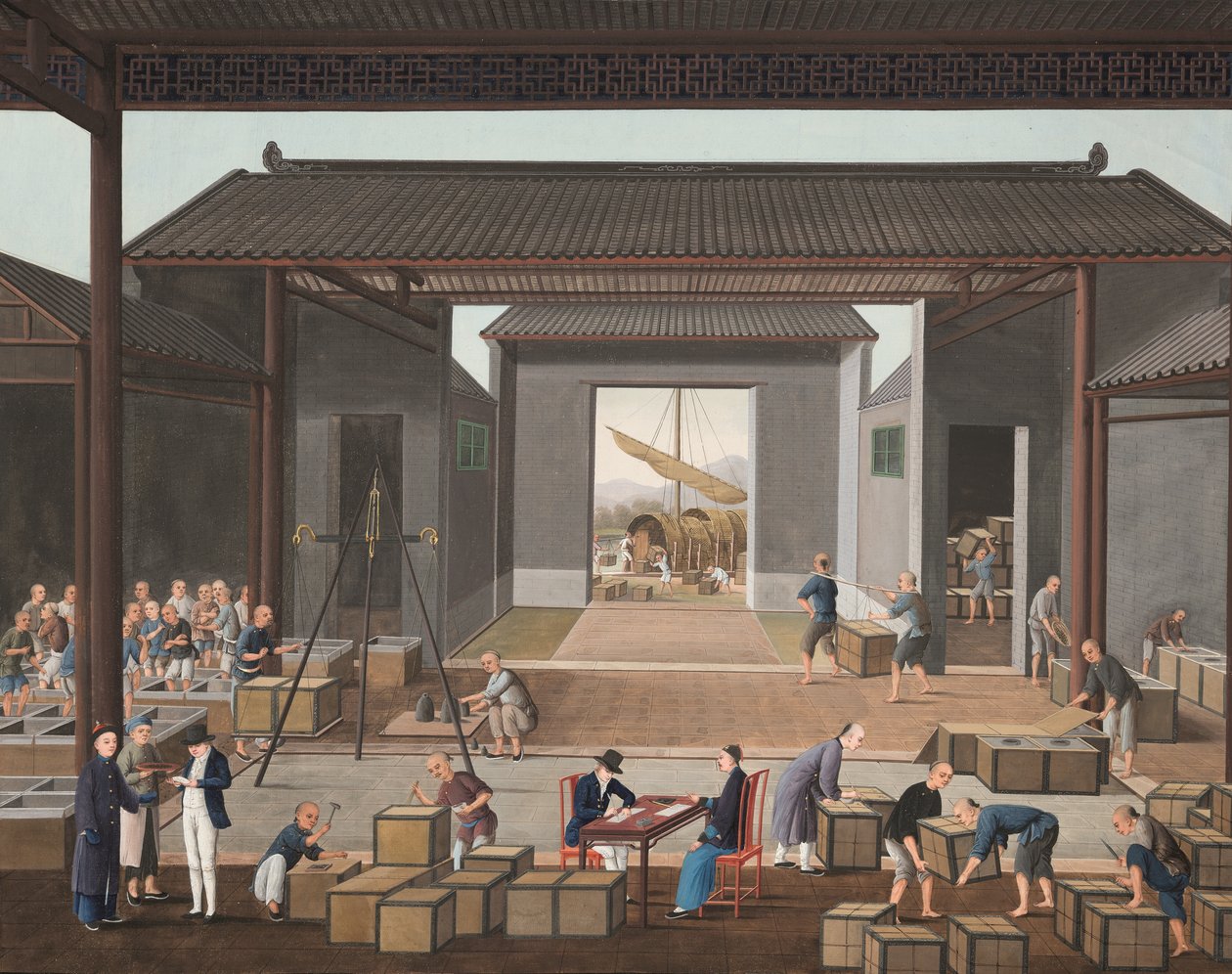 Teetuotanto, n. 1820 (bodycolor ja kultamaali silkille paperille levitettynä). tekijältä School Chinese