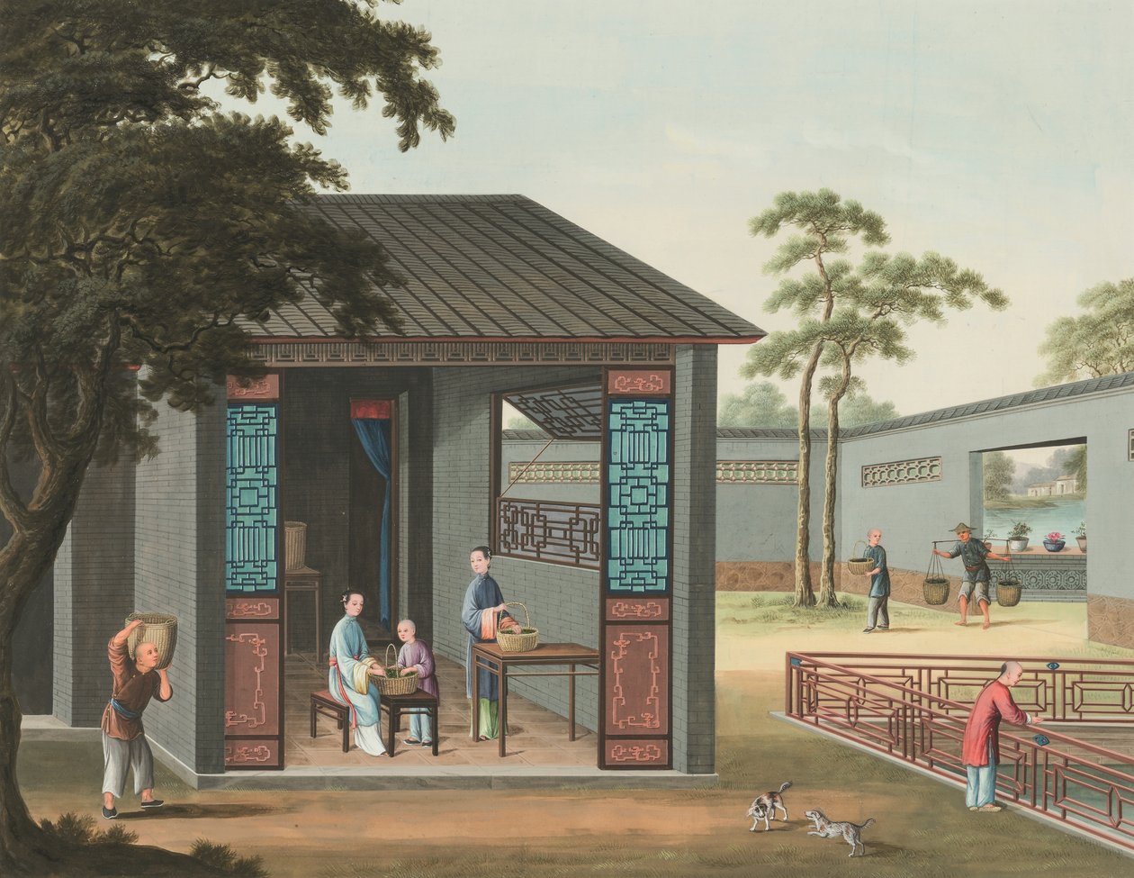 Teetuotanto, n. 1820 (bodycolor ja kultamaali silkille paperille levitettynä). tekijältä School Chinese