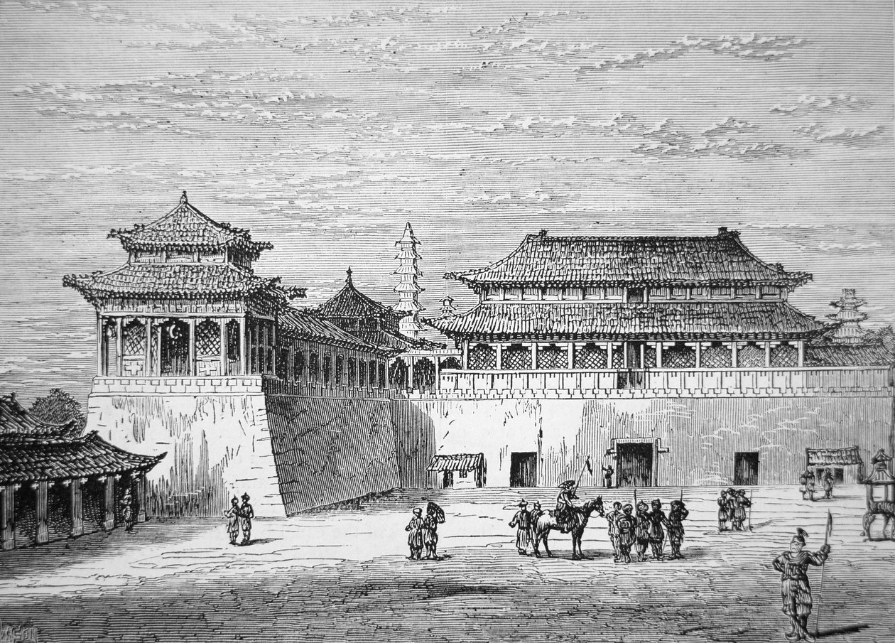 Kiinan palatsin keisari, Kielletty kaupunki, Pekin 1800-luvulla (litho) tekijältä School Chinese