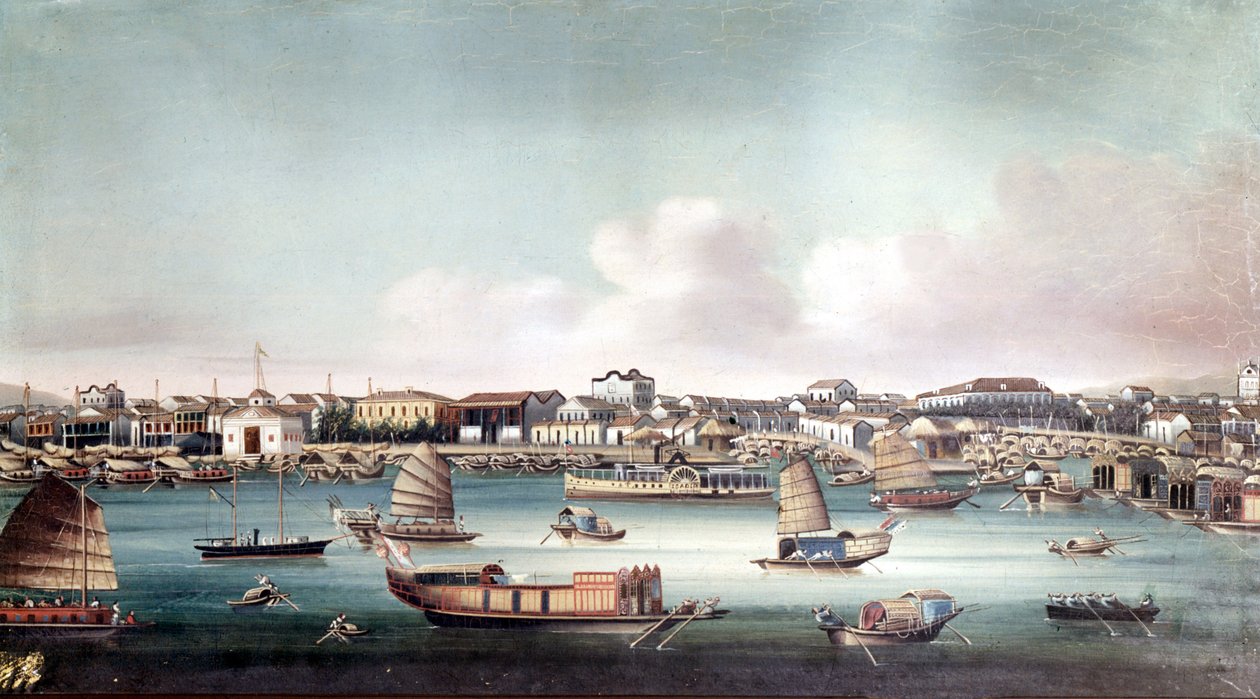 Kantonin satama (Kiina) noin 1800-luvun puolivälissä. Nimetön kiinalainen maalaus. tekijältä School Chinese