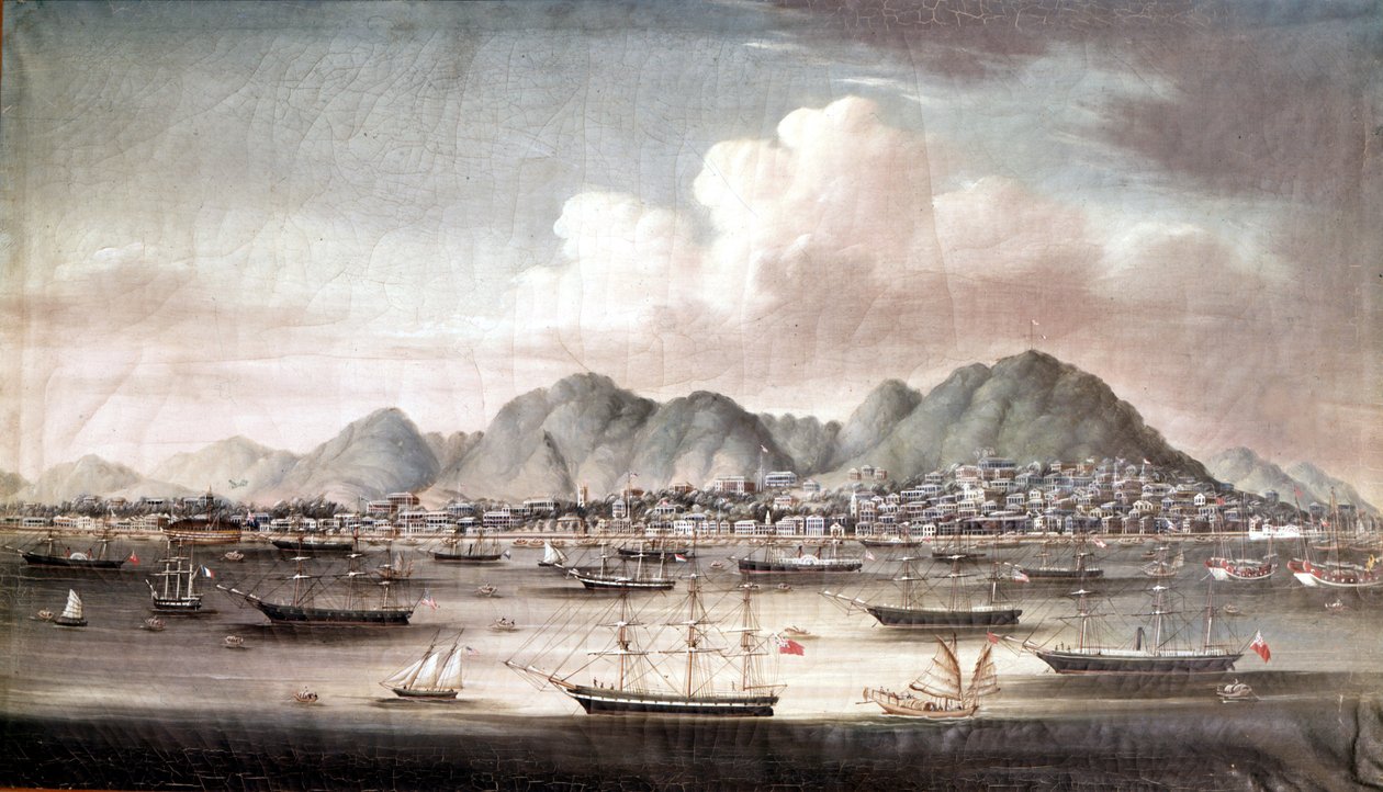 Hongkongin satama, puolet 1800-luvulta, nimetön kiinalainen maalaus. tekijältä School Chinese