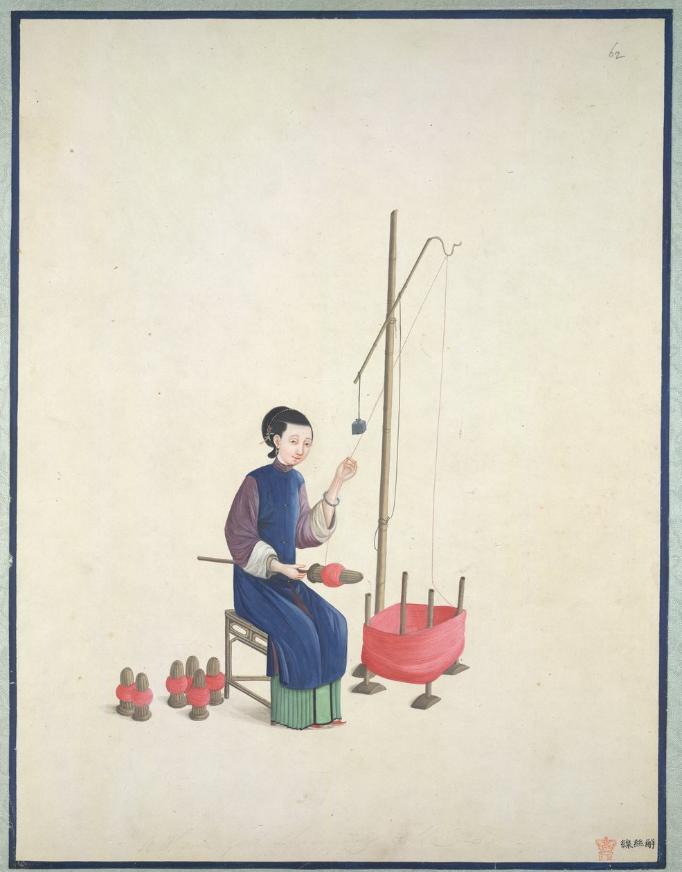 Kudonta silkki, n.1800 (akvarelli paperille) tekijältä School Chinese