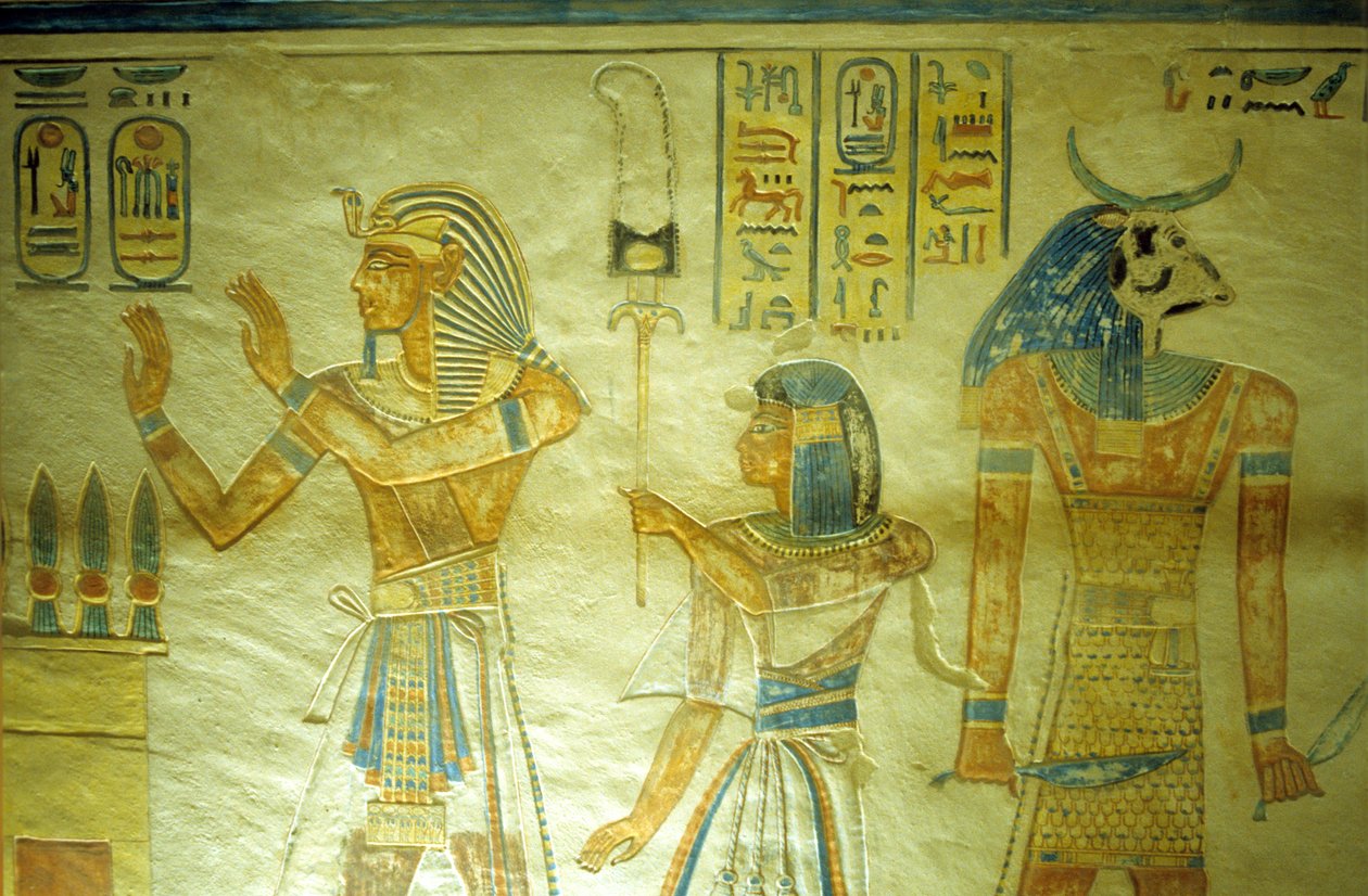 Muinainen Egypti, Maalaus/veistos, Amon Hir Khopshefin hauta, Ramses III ja hänen poikansa Amon-Hir kantavat vaakunaa. tekijältä School Egyptian