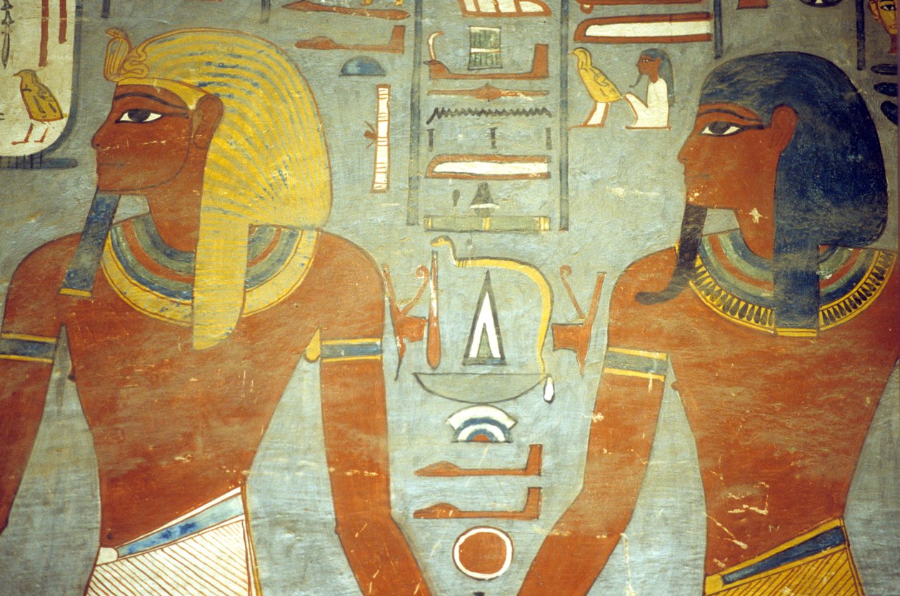 Muinainen Egypti, maalaus, Ramses I:n hauta, Ramses I ja Harsiesis-jumala tekijältä School Egyptian