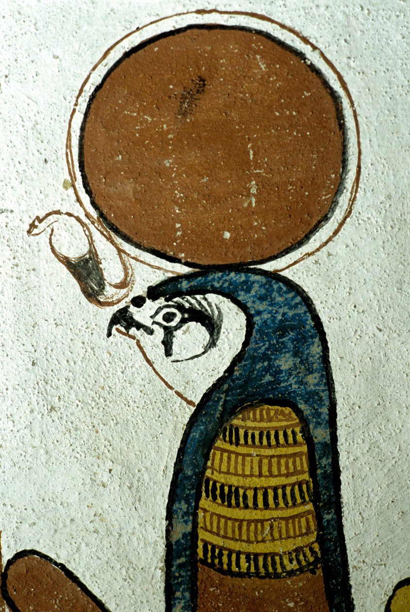 Muinainen Egypti, seinämaalaus, Horus, auringonjumala, auringon symboli, Sennedjemin hauta, Thebe, Deir el Medina tekijältä School Egyptian