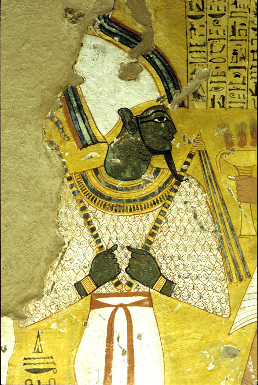 Muinainen Egypti, seinämaalaus Inherkhauin hauta, Theban, aatelisten hauta, 20. dynastia, Osiris, kuolemanjälkeisen elämän jumala (kuva) tekijältä School Egyptian