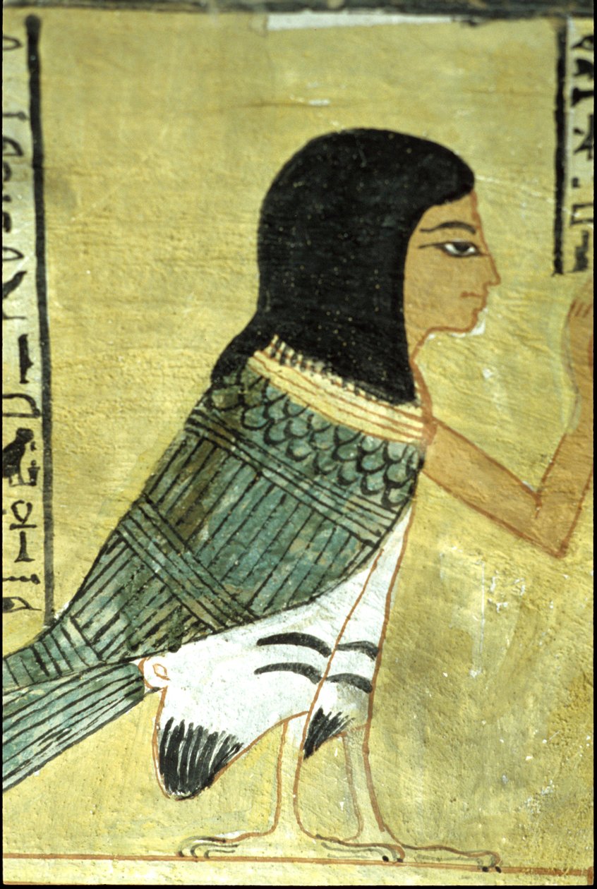 Muinainen Egypti, seinämaalaus Tomb of Inherkhau, Thebes, Aatelisten hauta, 20. dynastia, Ba tai Inherkhau sielu (kuva) tekijältä School Egyptian