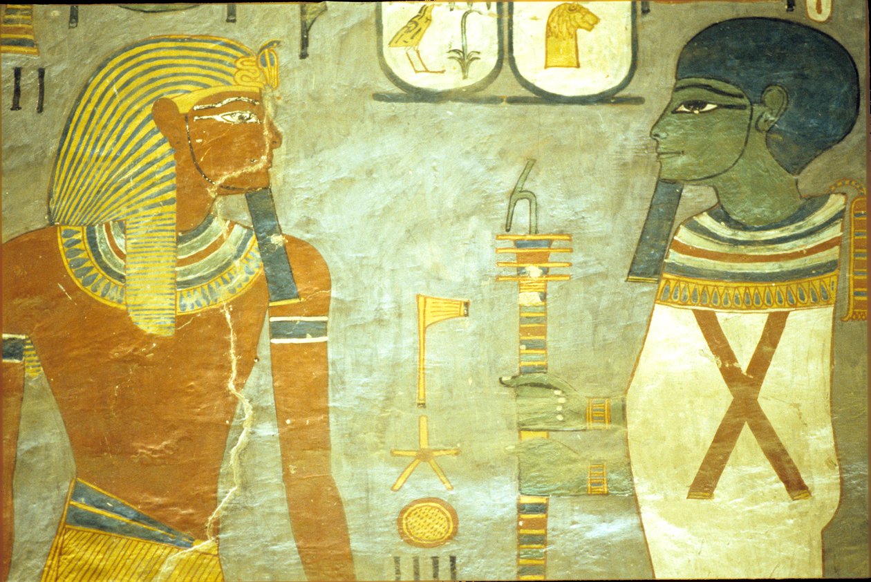 Muinainen Egypti, seinämaalaus, Ramses I:n hauta, Kuninkaiden laakso 19. dynastia, Ramses I ennen Ptahia, luomakunnan jumala (kuva) tekijältä School Egyptian