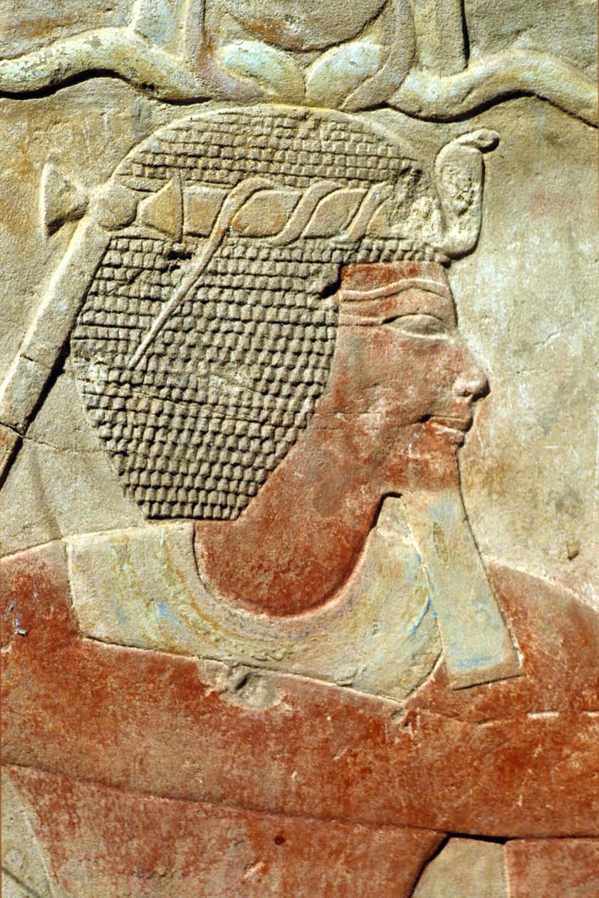Muinainen Egypti, Seinämaalaus/kaiverrus, Faarao Atefin kruunussa, Karnakin temppeli, Luxor (kuva) tekijältä School Egyptian