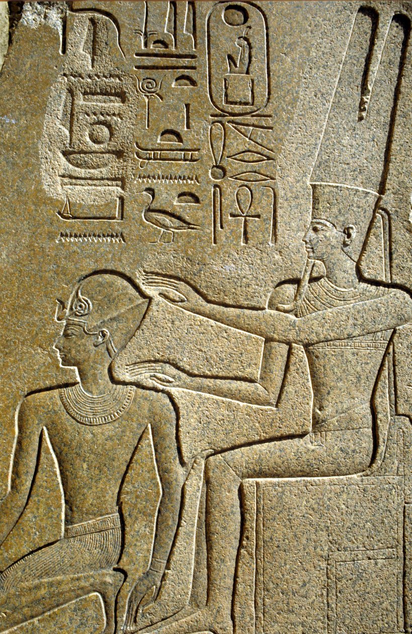 Muinainen Egypti, Seinämaalaus/kaiverrus, Amon Ra:n siunaama Hatshepsut, Karnakin temppeli, Luxor tekijältä School Egyptian