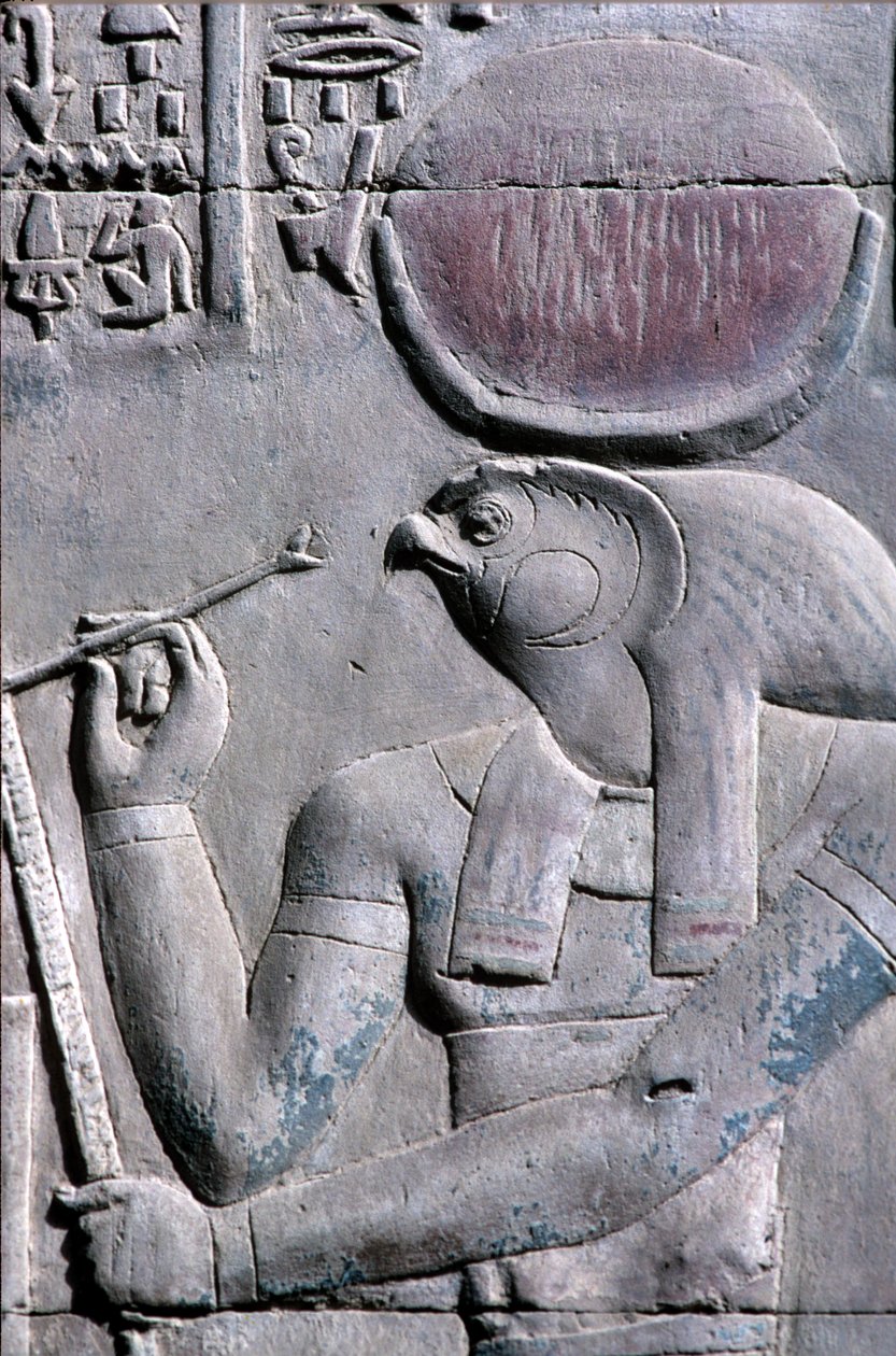 Muinainen Egypti, seinämaalaus/kaiverrus, Horus kirjoittaa papyruskäärölle, Sebekin ja Horuksen temppeli, Kom Ombo (kuva) tekijältä School Egyptian