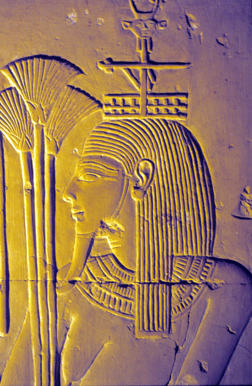 Muinainen Egypti, Seinämaalaus/kaiverrus, Niilin jumala tuo lootuksenkukintoja, Seti I:n temppeli, Abydos tekijältä School Egyptian