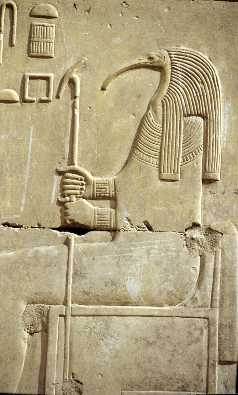 Muinainen Egypti, Seinämaalaus/kaiverrus, Jumala Thoth, Seti I:n temppeli, Abydos tekijältä School Egyptian