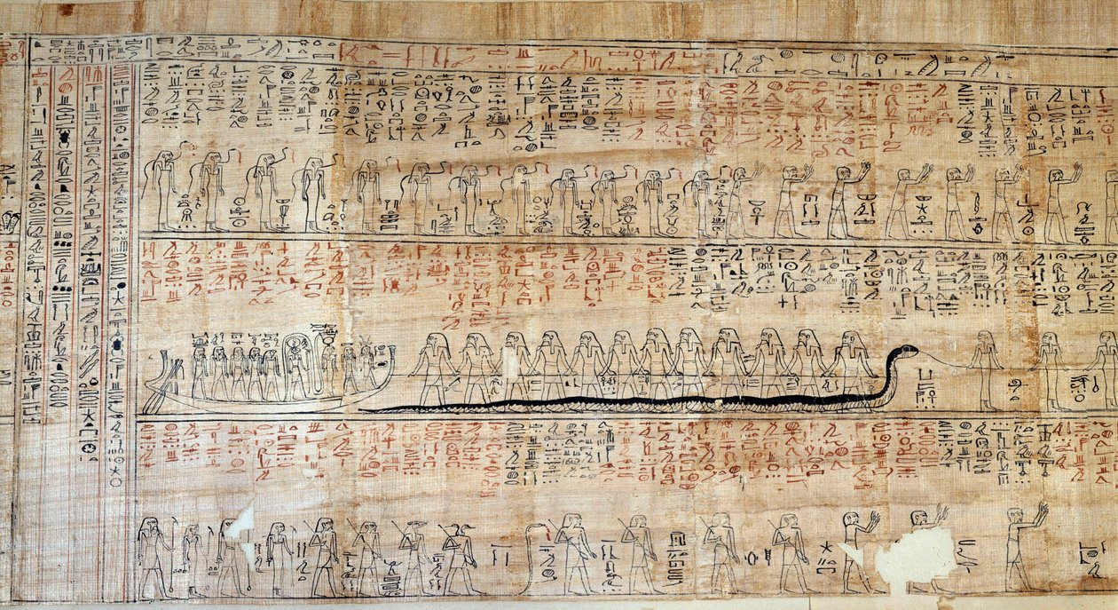 Egyptiläinen antiikin: Papyrus ottaa salaisen kodin kirjasta. Tämä kirja on kommentoitu esitys auringon maanalaisesta matkasta yön kahdentoista tunnin aikana. Ensin piirrettiin kuninkaallisten teosten seinille, sitten se transkriptoitiin tekijältä School Egyptian