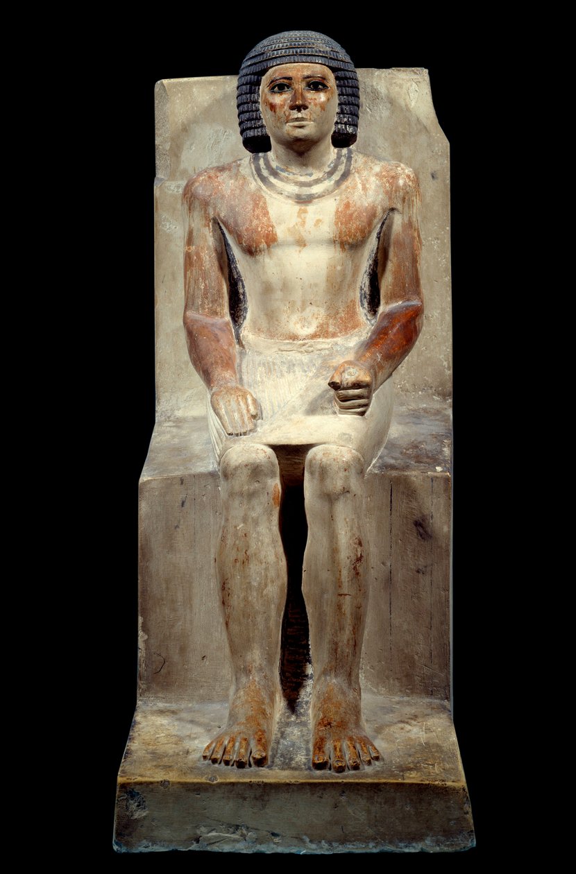 Egyptiläinen antiikki: Kai, sakaalin hallintopäällikön kalkkikivipatsas. Saqqarasta. Vanha valtakunta, 5. dynastia. Pariisi, Louvren museo tekijältä School Egyptian