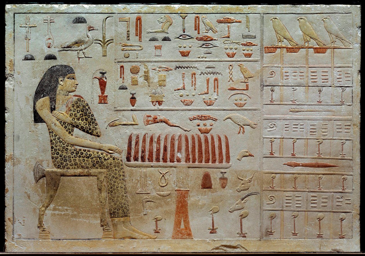 Egyptiläinen antiikki: Nefertiabetin kalkkikivistele edustaa tarjouspöytää. 4. dynastia (noin 2620-2500 eKr.) Su. 0,37x0,52 m Pariisi, Musee du Louvre tekijältä School Egyptian