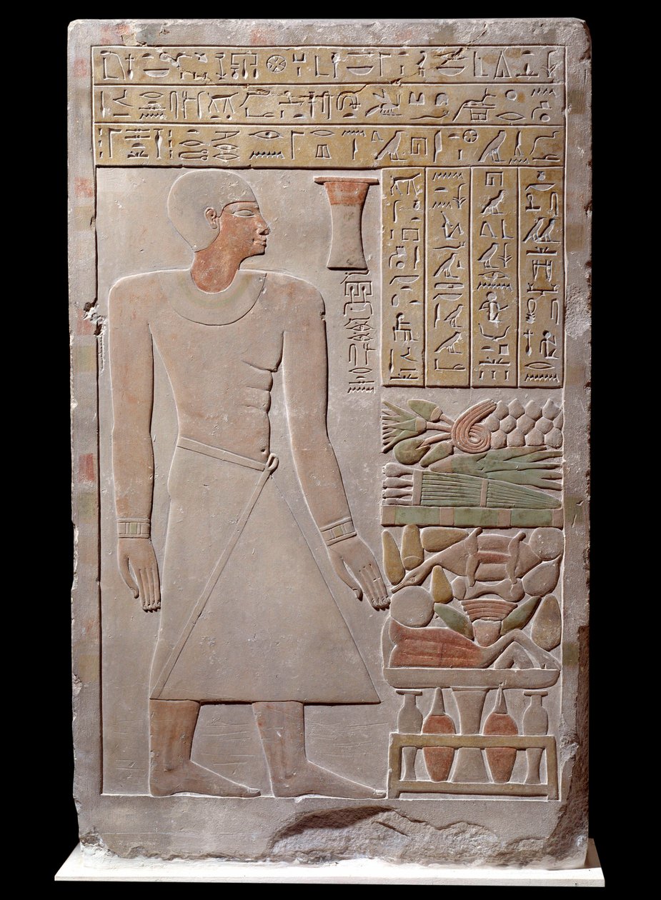Egyptiläistä antiikkia: kalkkikivistele kalkkikivestä muistomerkistä, joka muistomerkkinä on Visir Senousretin edustaja, joka muodostaa kappelin. Noin 1700 eaa. Myöhäinen 12. dynastia tekijältä School Egyptian