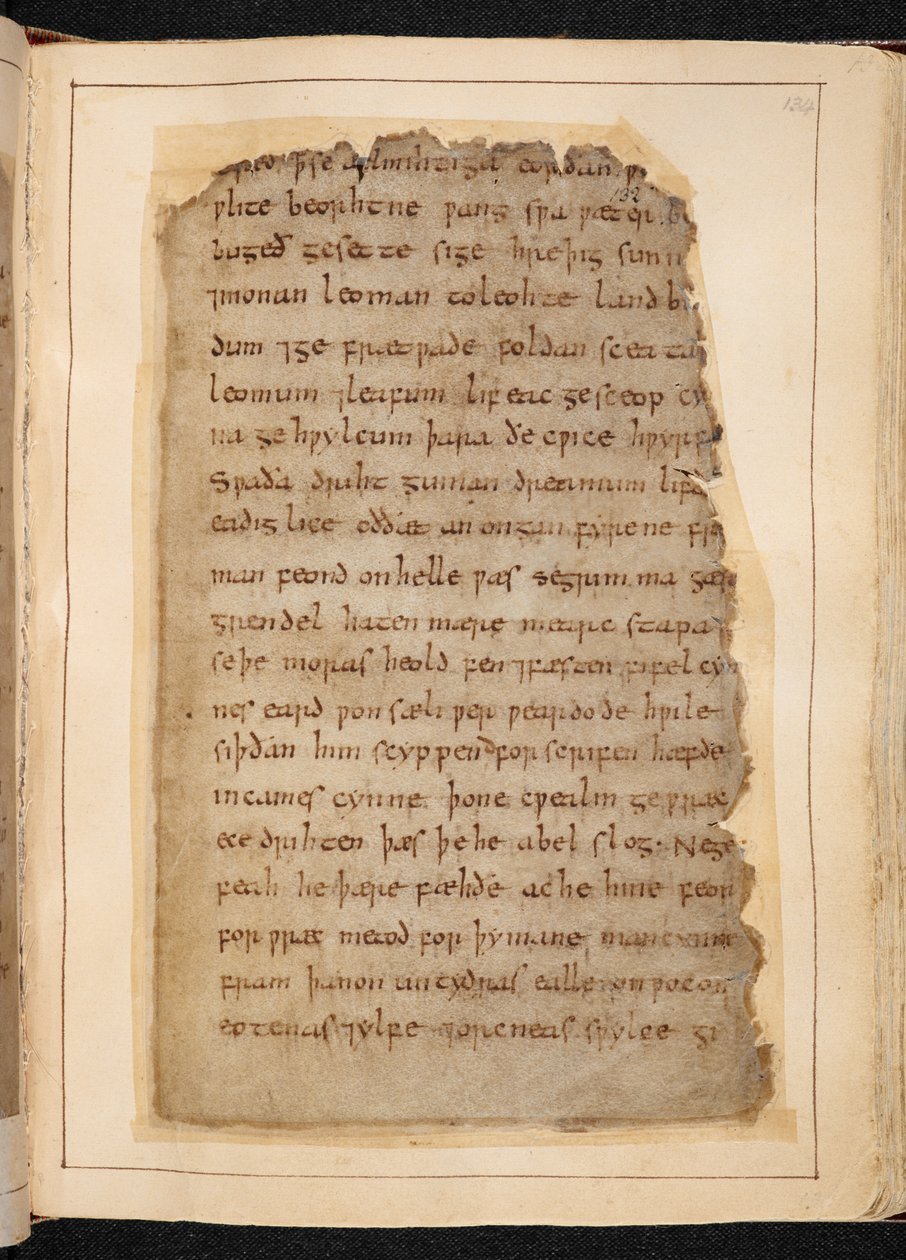 Sivu Beowulfia folioista, joita joskus kutsutaan nimellä "Nowell Codex" tekijältä School English