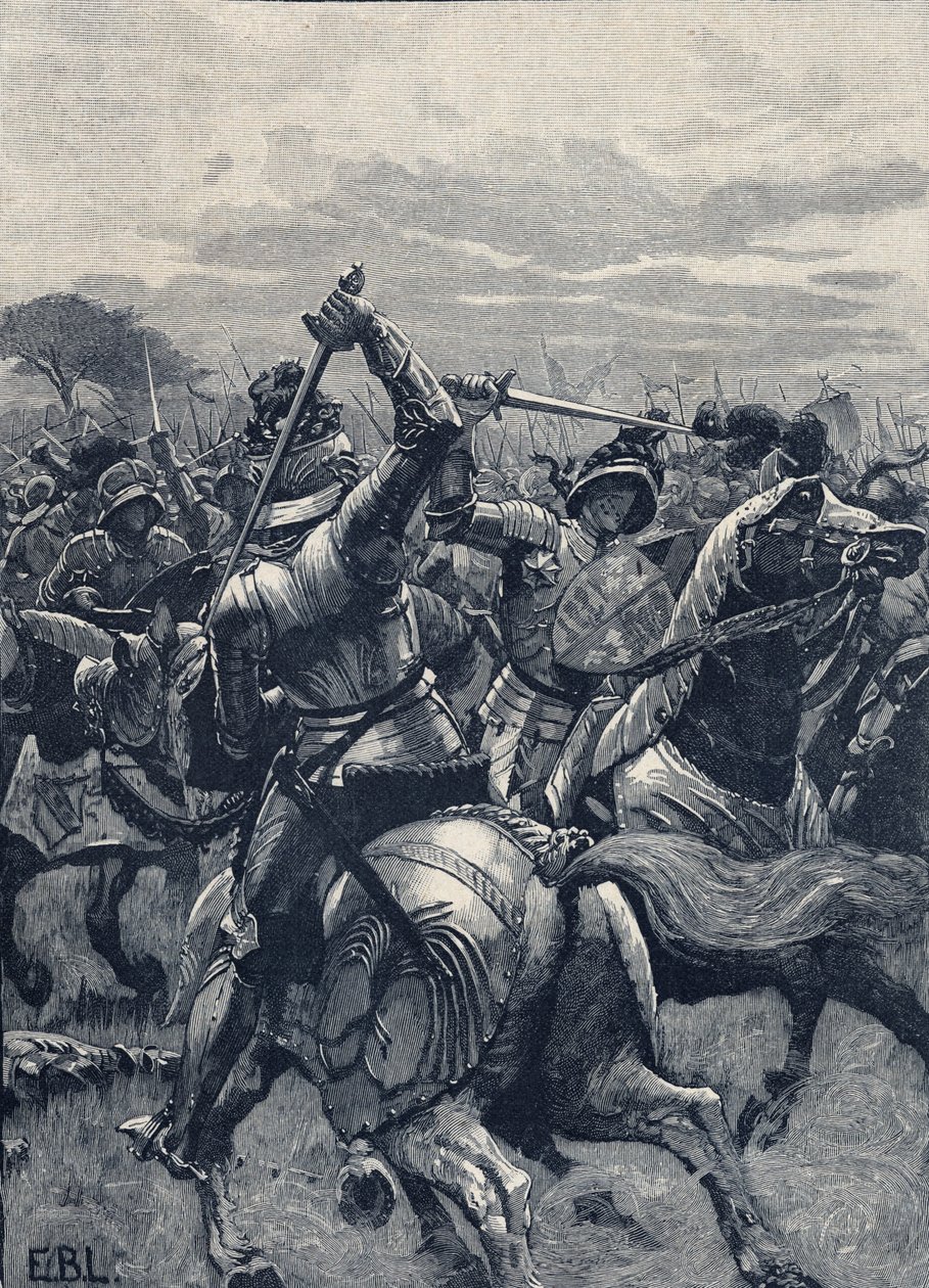 Bosworth Fieldin taistelu, 22. elokuuta 1485, Ruusujen sodat (litho) tekijältä School English
