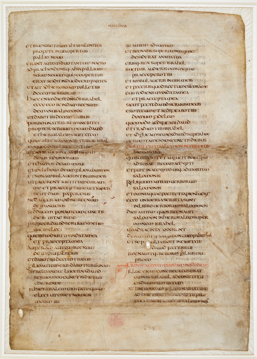 Raamatun katkelma Kuninkaiden kirjasta ("Ceolfrithin tai Ceolfrid Biblen" "Greenwell-lehti") (muste pergamentissa) tekijältä School English