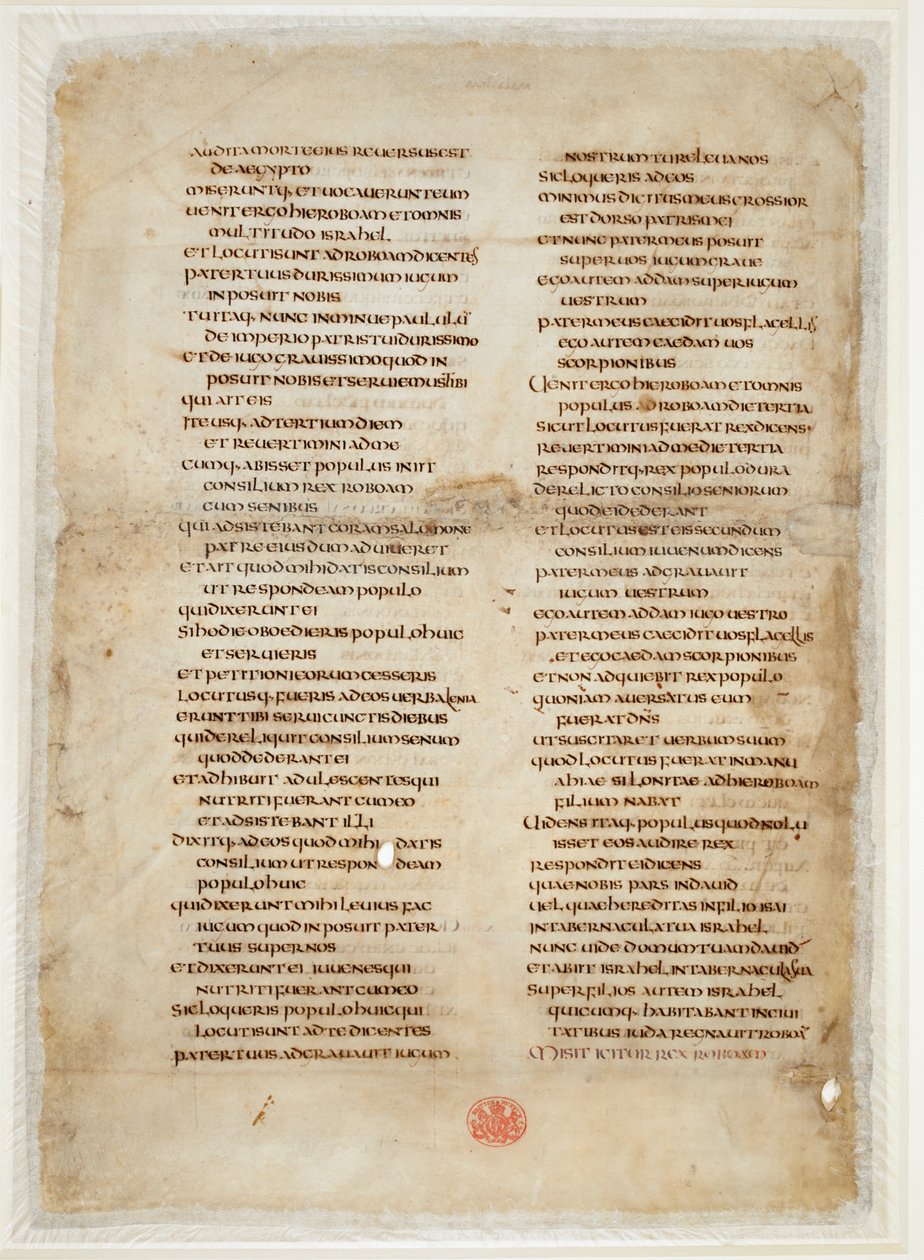 Raamatun katkelma Kuninkaiden kirjasta ("Ceolfrithin tai Ceolfrid Biblen" "Greenwell-lehti") (muste pergamentilla) tekijältä School English