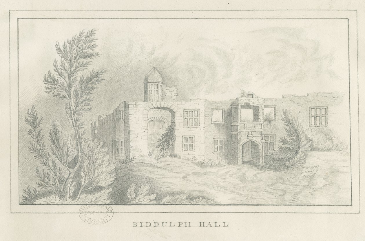 Biddulph Hall (vanha): lyijykynäpiirros, nd [?1830-luku] (piirustus) tekijältä School English