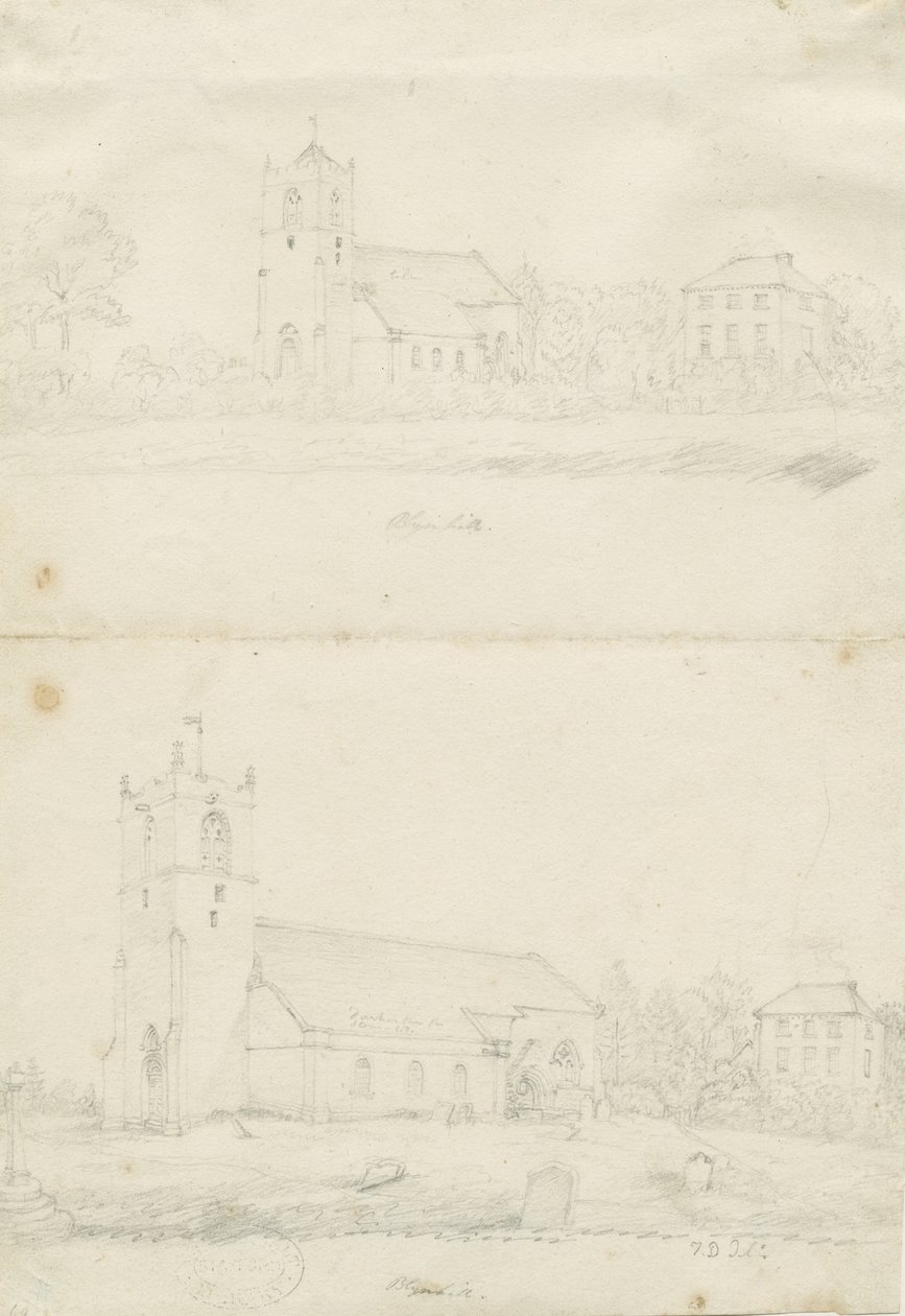 Blymhillin kirkko: lyijykynäpiirrokset, nd [1797] (piirustus) tekijältä School English