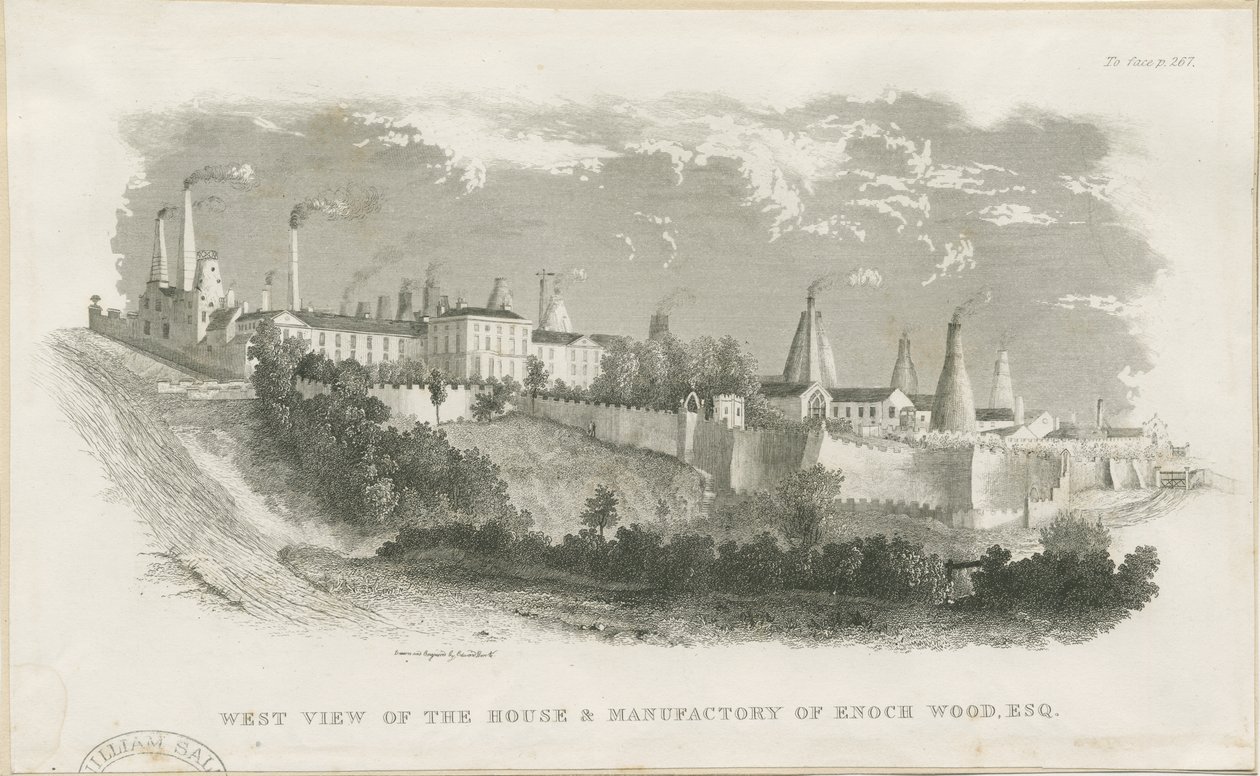 Burslem - Enoch Wood & Sonsin talo ja tehdas: kaiverrus, nd [?19th Century] (painettu) tekijältä School English