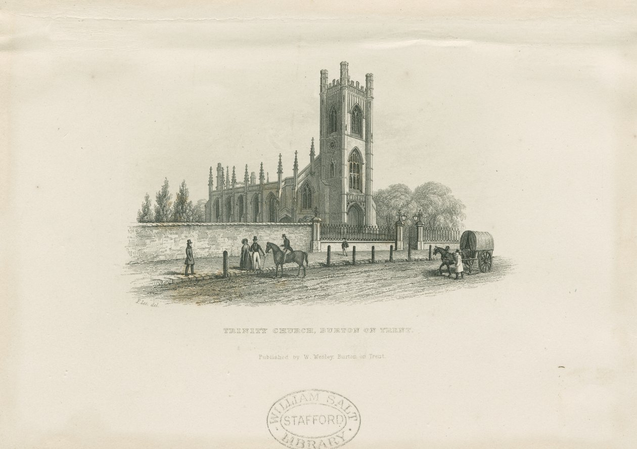 Burton-upon-Trent - Holy Trinity Church: teräskaiverrus ja [1800-luku] (tulostus) tekijältä School English